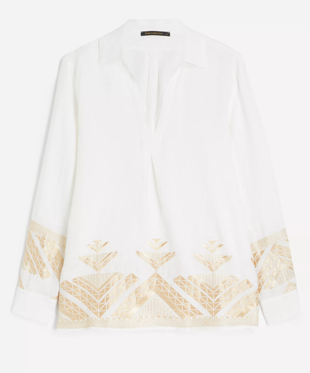 Greek Archaic Kori Pyramids Linen Shirt