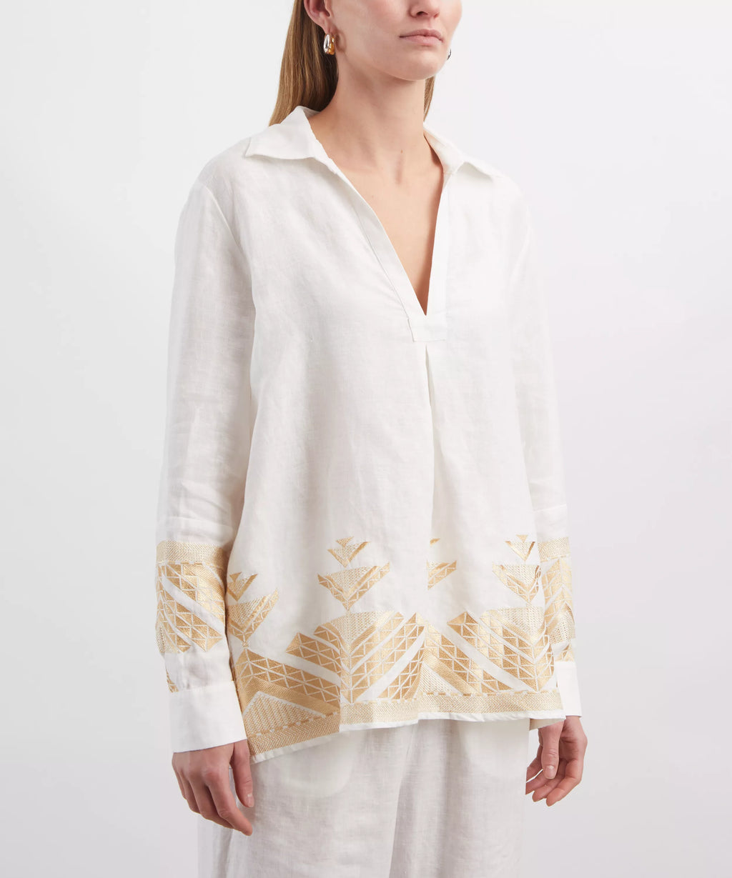 Greek Archaic Kori Pyramids Linen Shirt