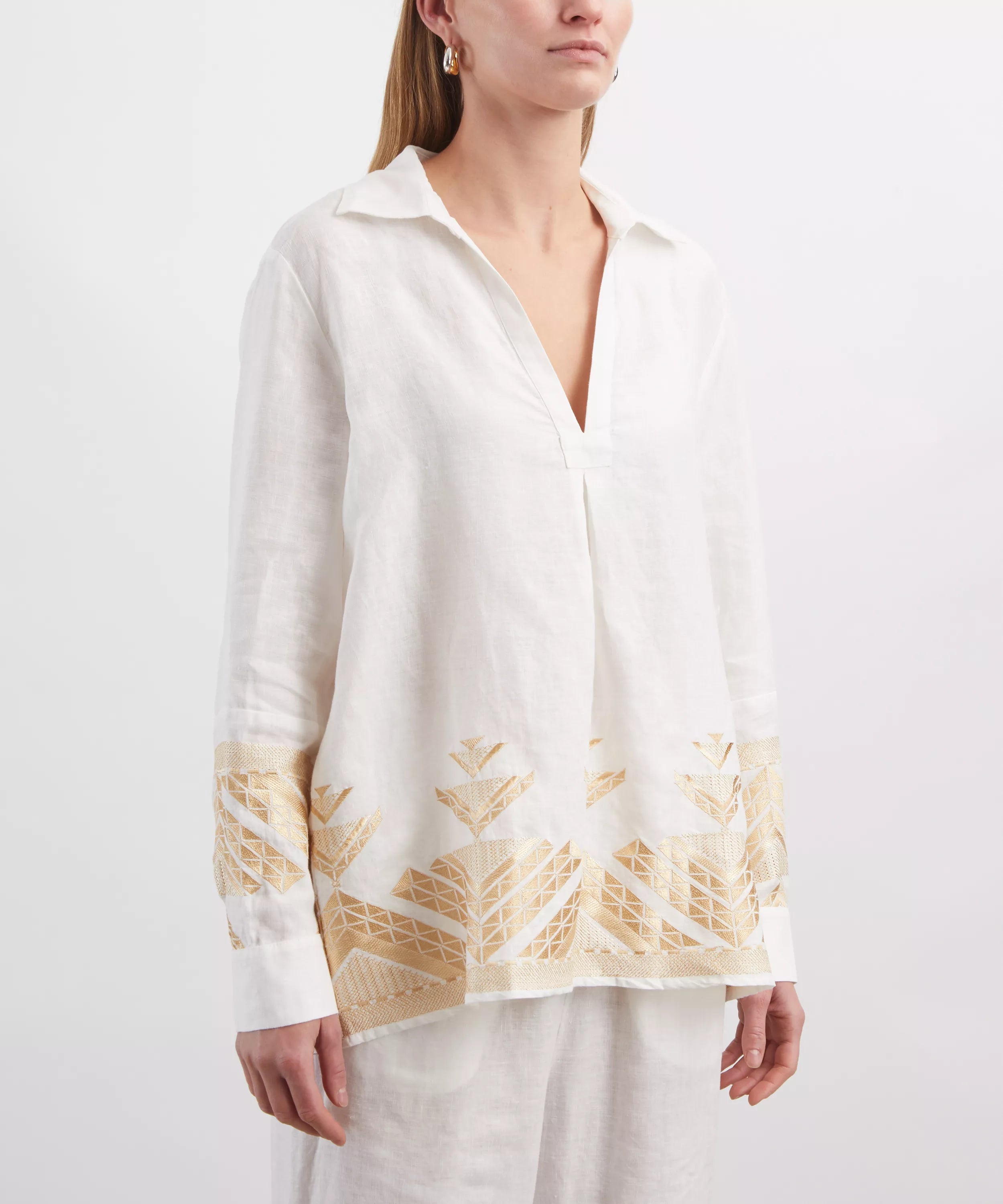 Greek Archaic Kori Pyramids Linen Shirt