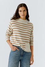 Load image into Gallery viewer, Oui Camel Stripe Mock Neck Knit Jumper
