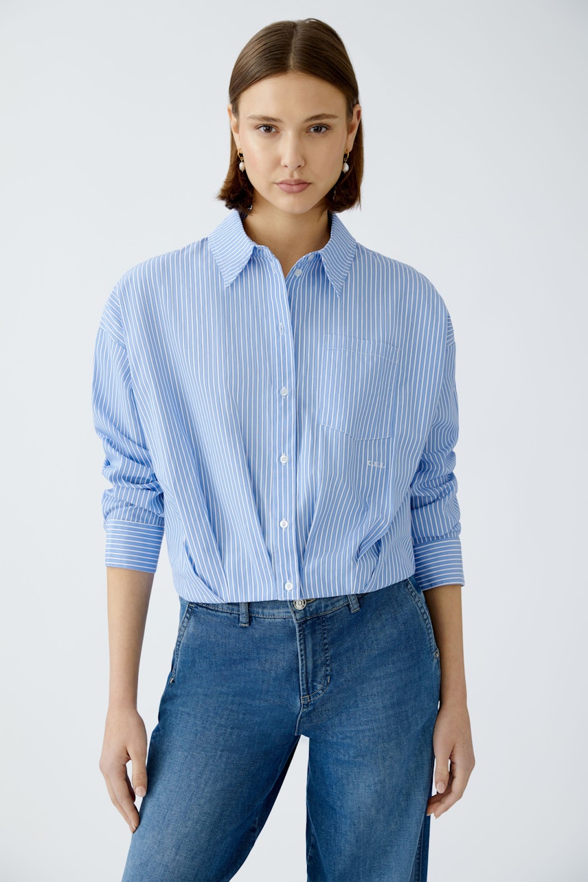 Oui Striped Cotton Cropped Shirt