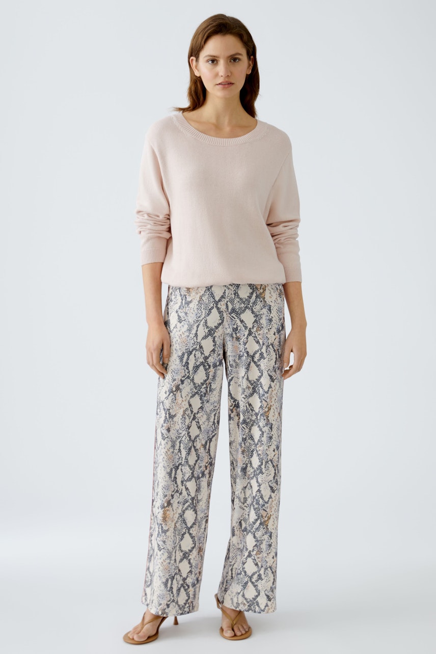 Oui Marlene Trousers Grey/Blue Snake