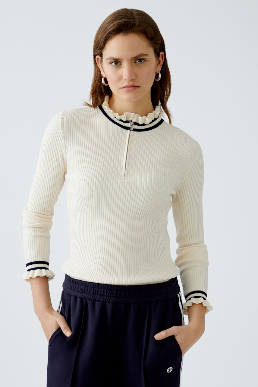 Oui Quarter Zip Frill Detail