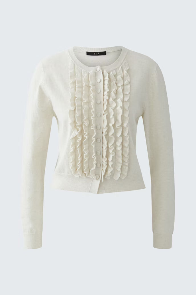 Oui Ruffle Front Short Cardigan