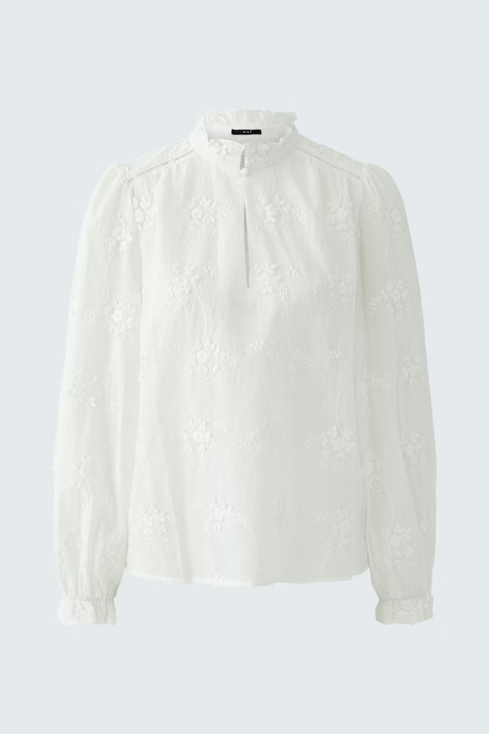 Oui Dainty Flower Embroidery White Blouse