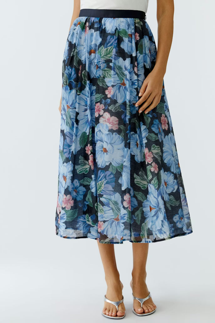 Oui Bold Floral Midi Skirt