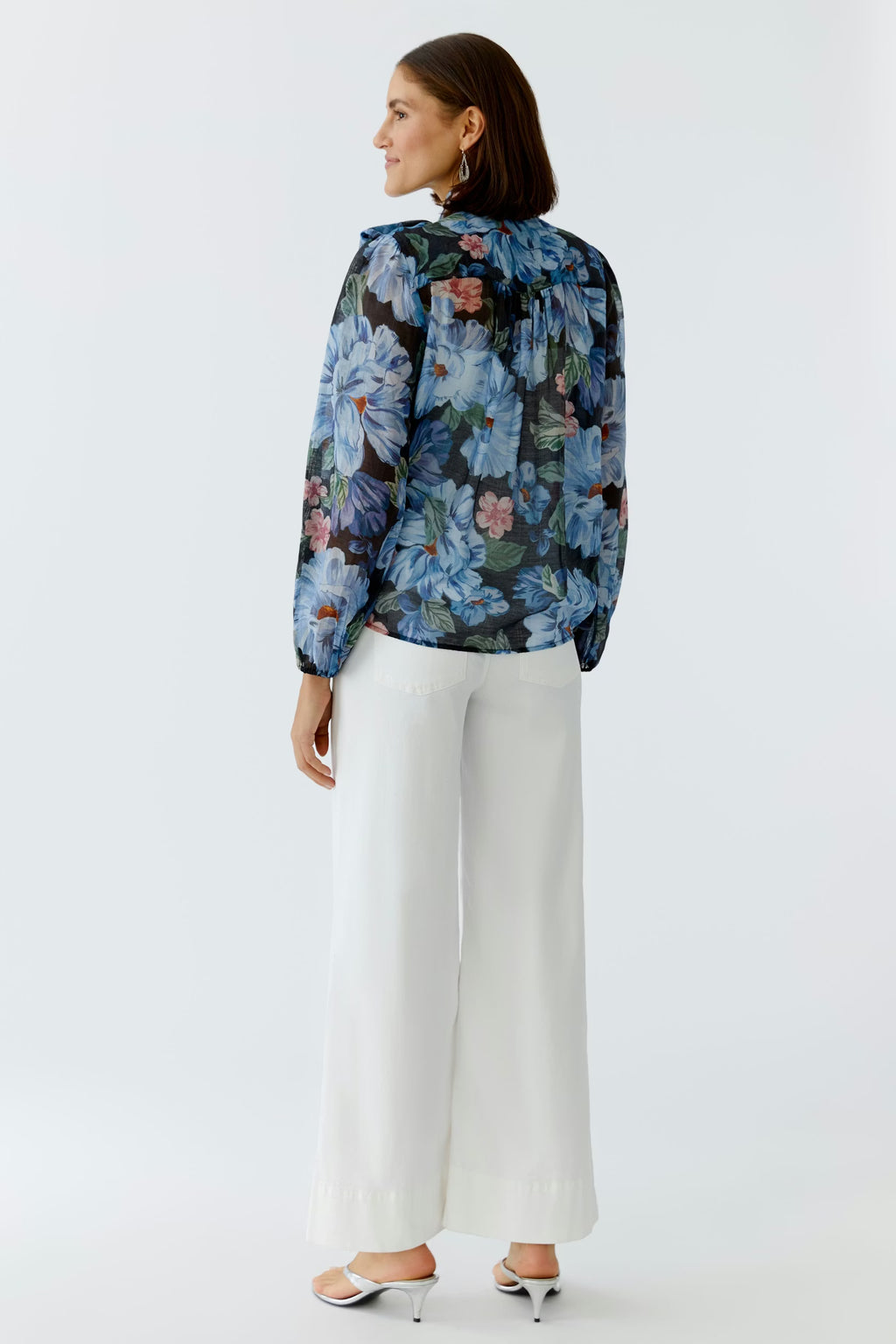 Oui Bold Navy Floral Tie Blouse