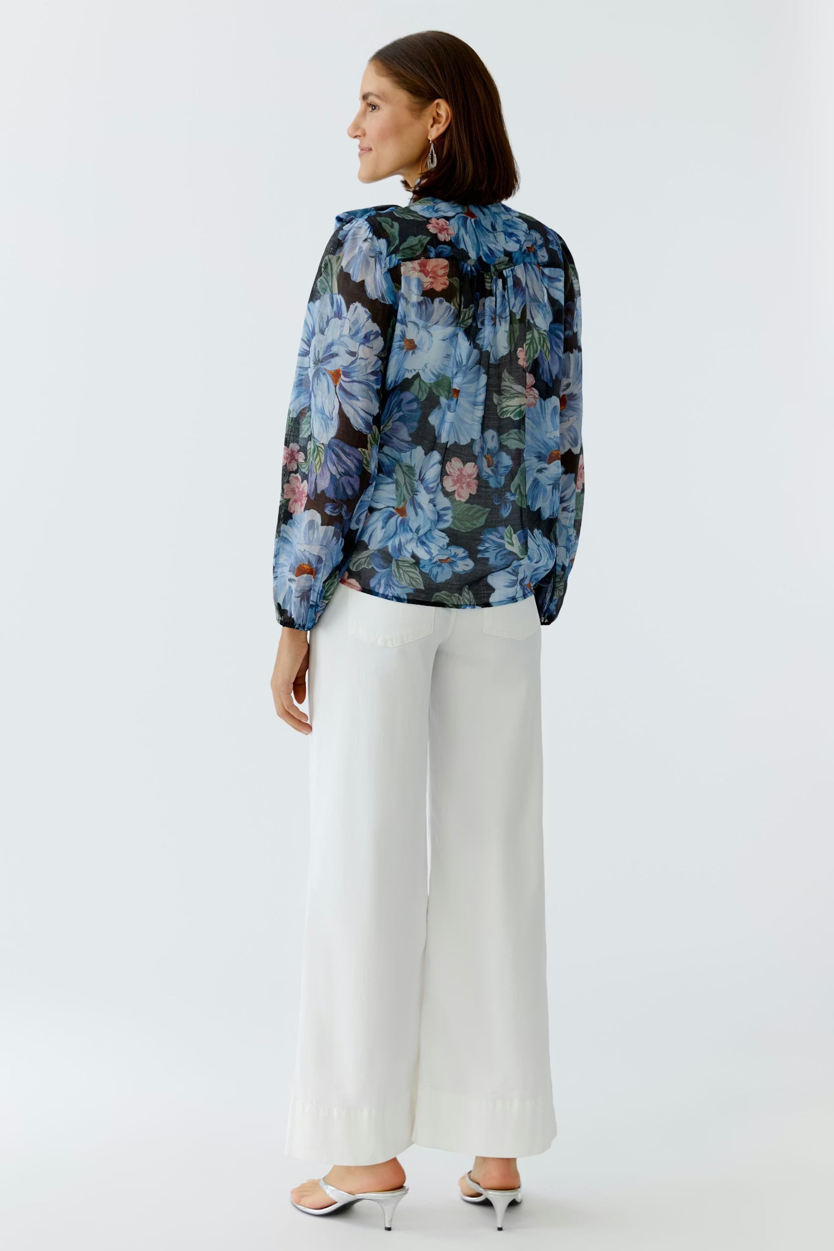 Oui Bold Navy Floral Tie Blouse