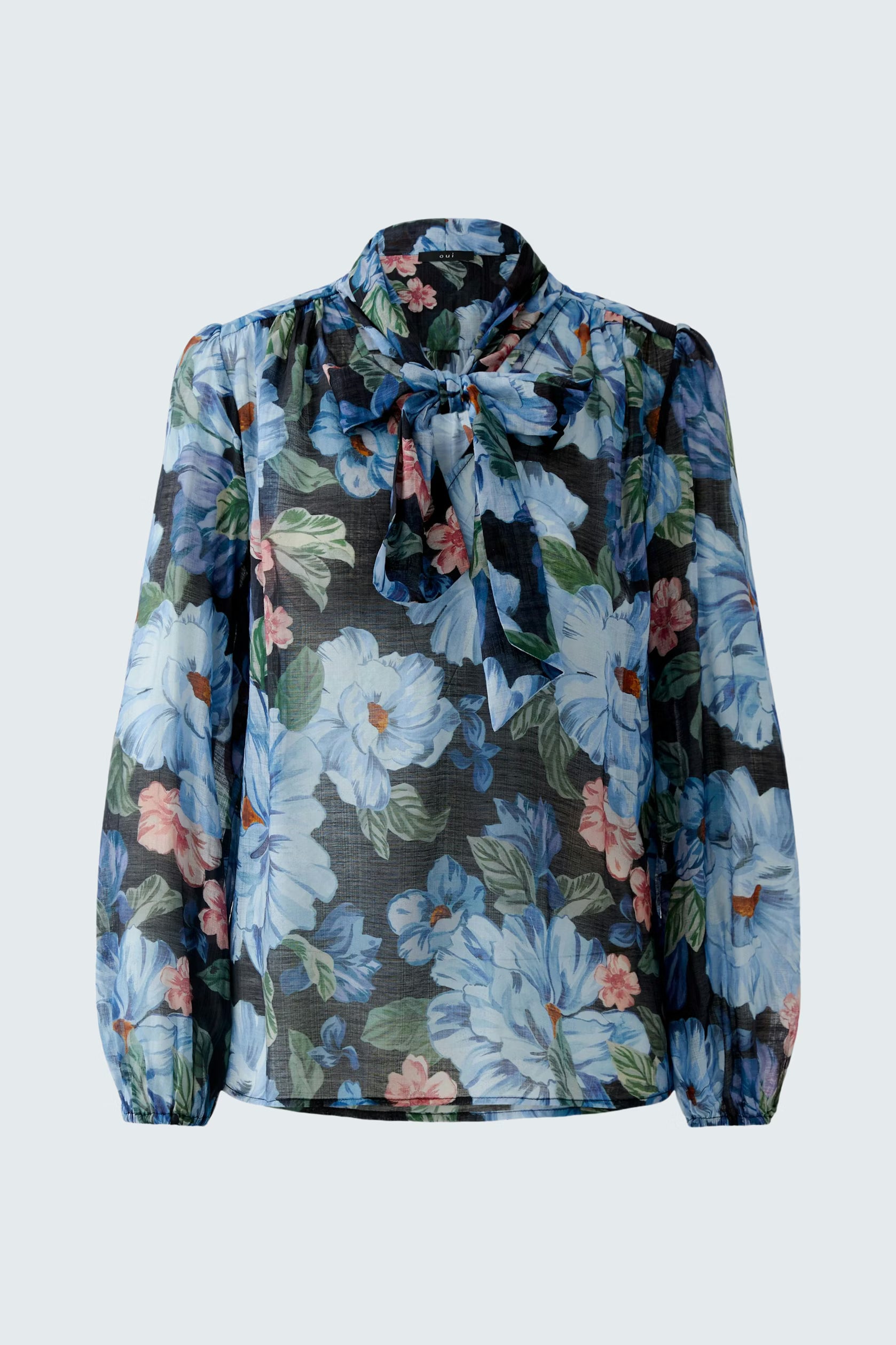 Oui Bold Navy Floral Tie Blouse