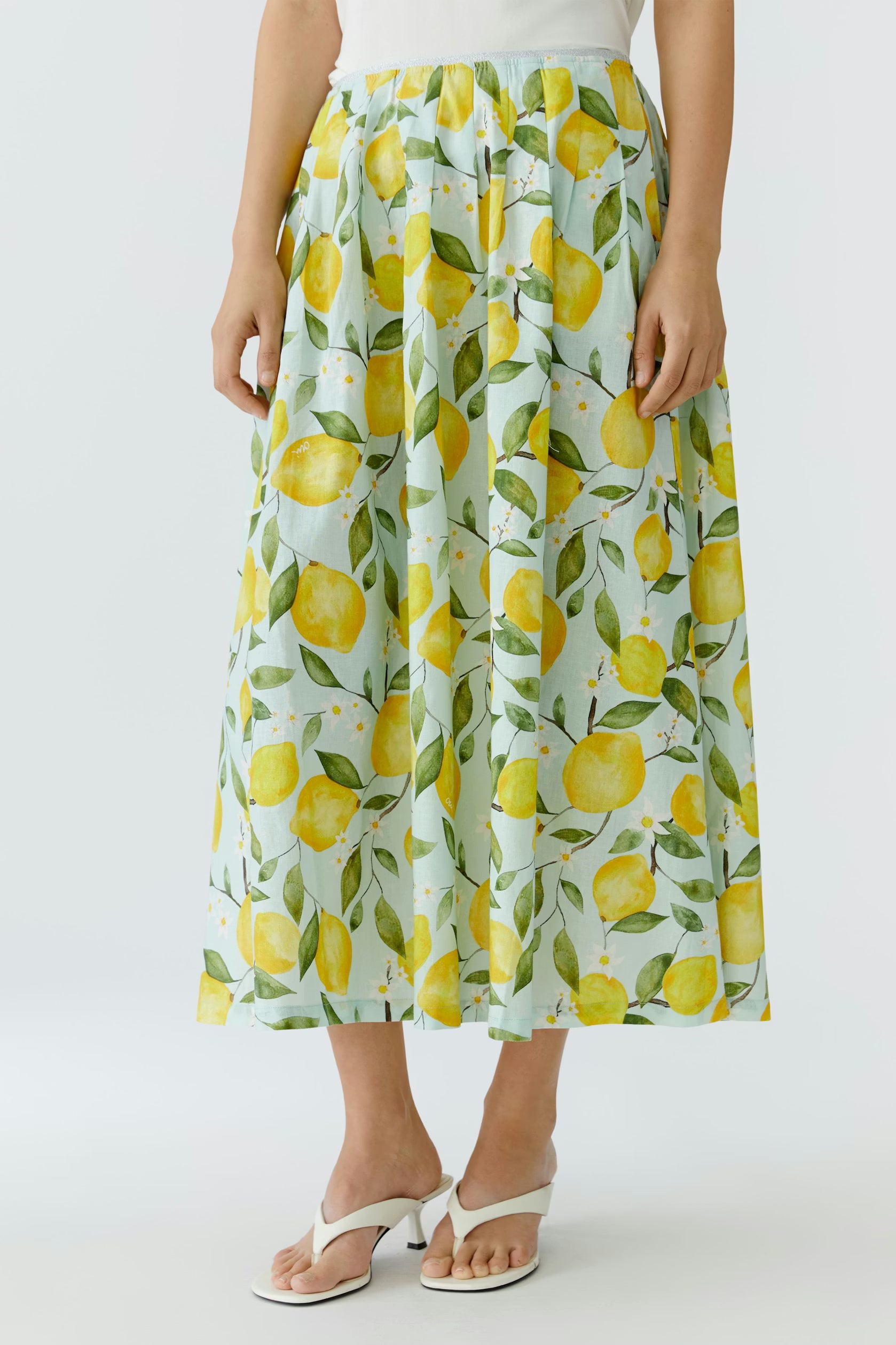 Oui Aqua Lemons Linen Maxi Skirt