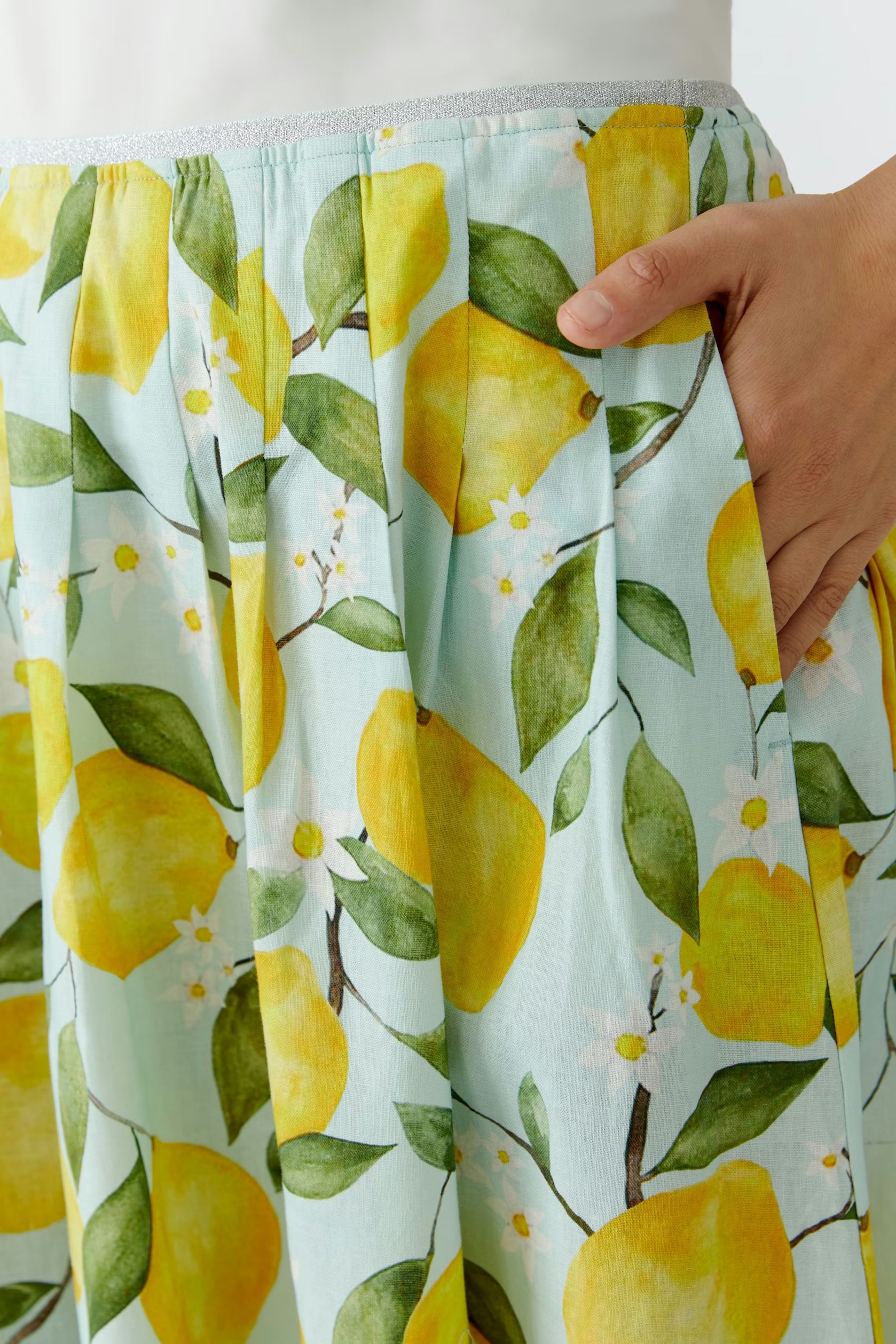 Oui Aqua Lemons Linen Maxi Skirt