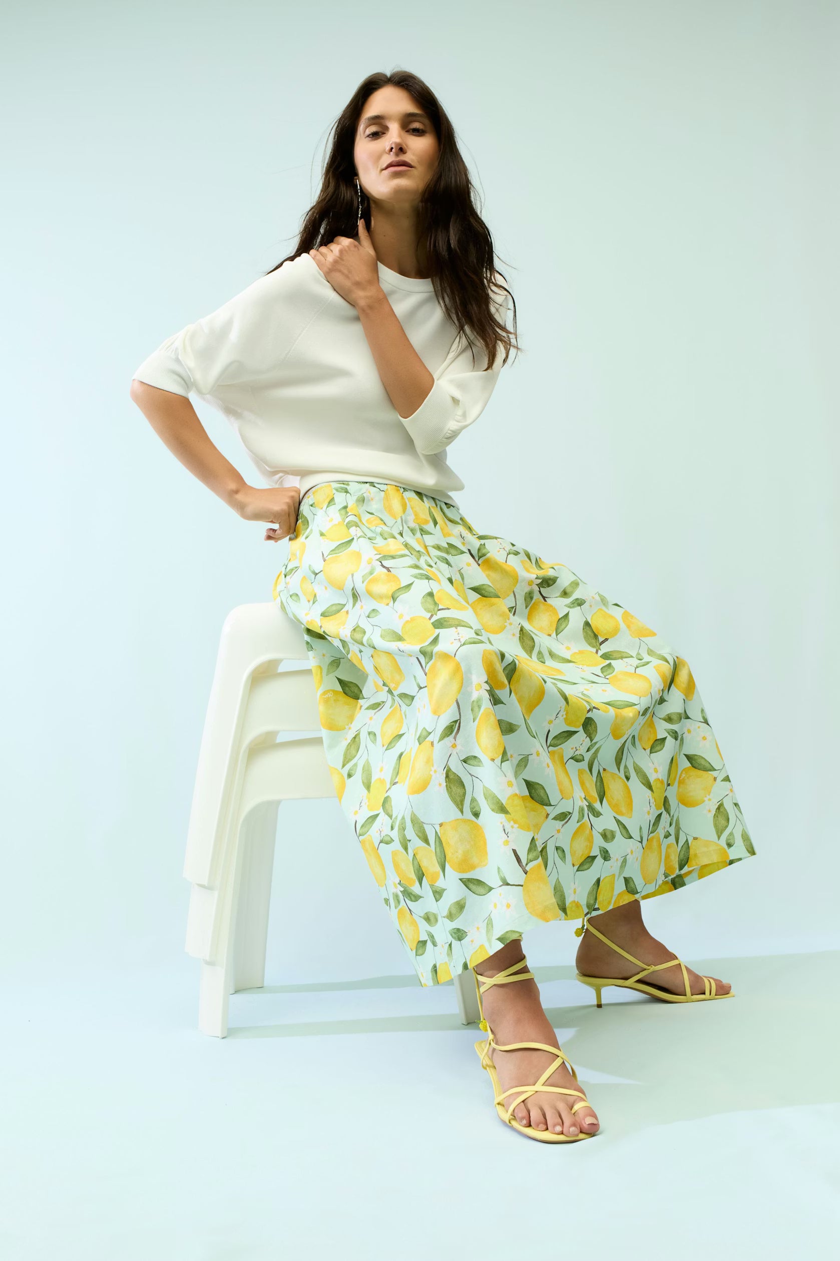 Oui Aqua Lemons Linen Maxi Skirt
