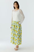 Oui Aqua Lemons Linen Maxi Skirt