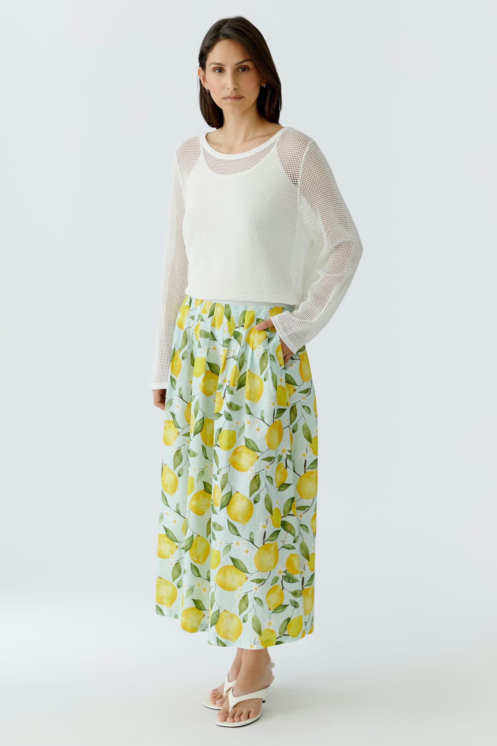 Oui Aqua Lemons Linen Maxi Skirt