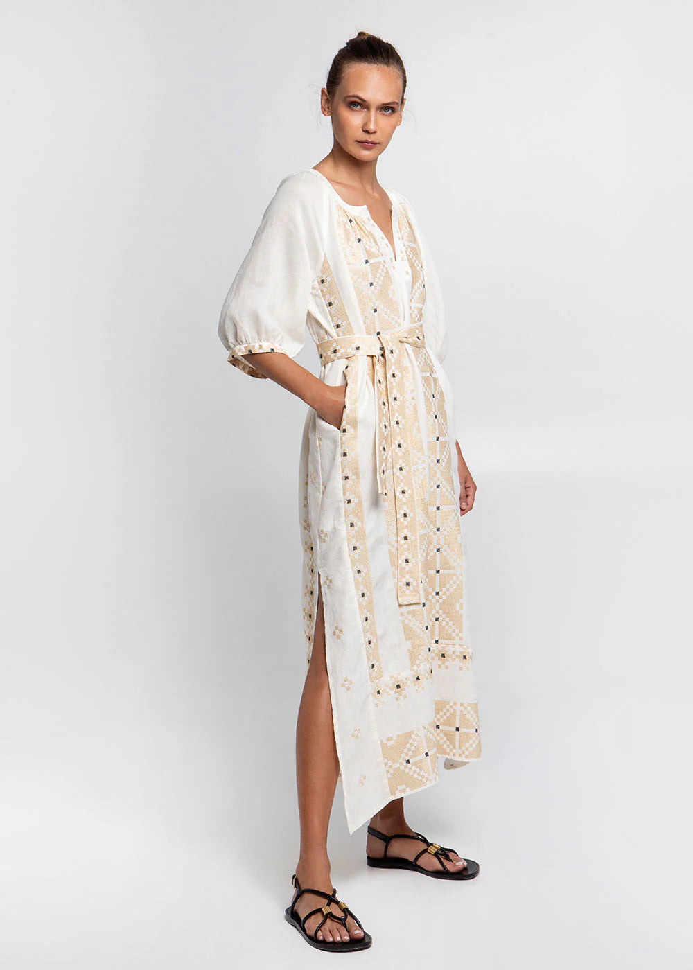 Greek Archaic Kori  Pixel Belt Long Dress