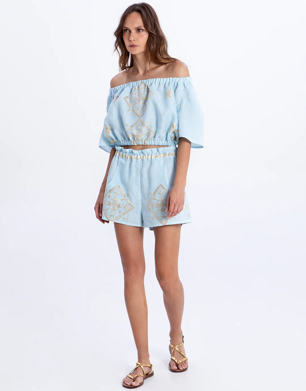 Greek Archaic Kori Lefkada Gold Emb Shorts