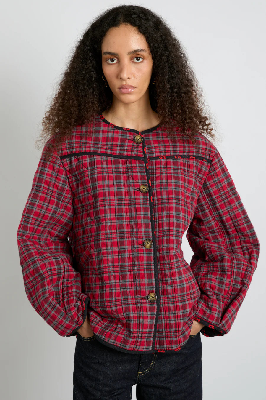 Damson Madder Macy Quilted Jacket Red Check