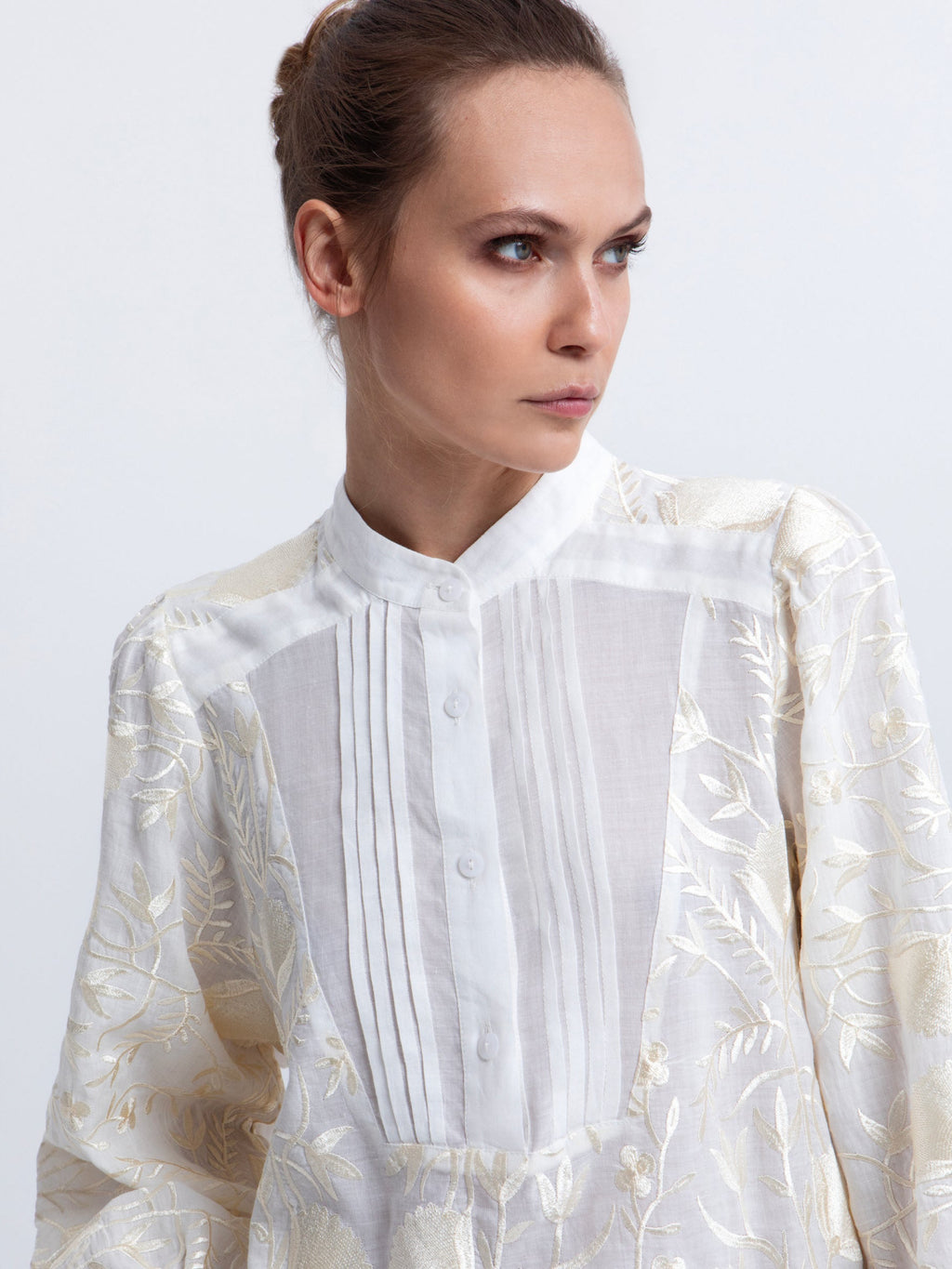 Greek Archaic Kori Blossom Embroidered Blouse
