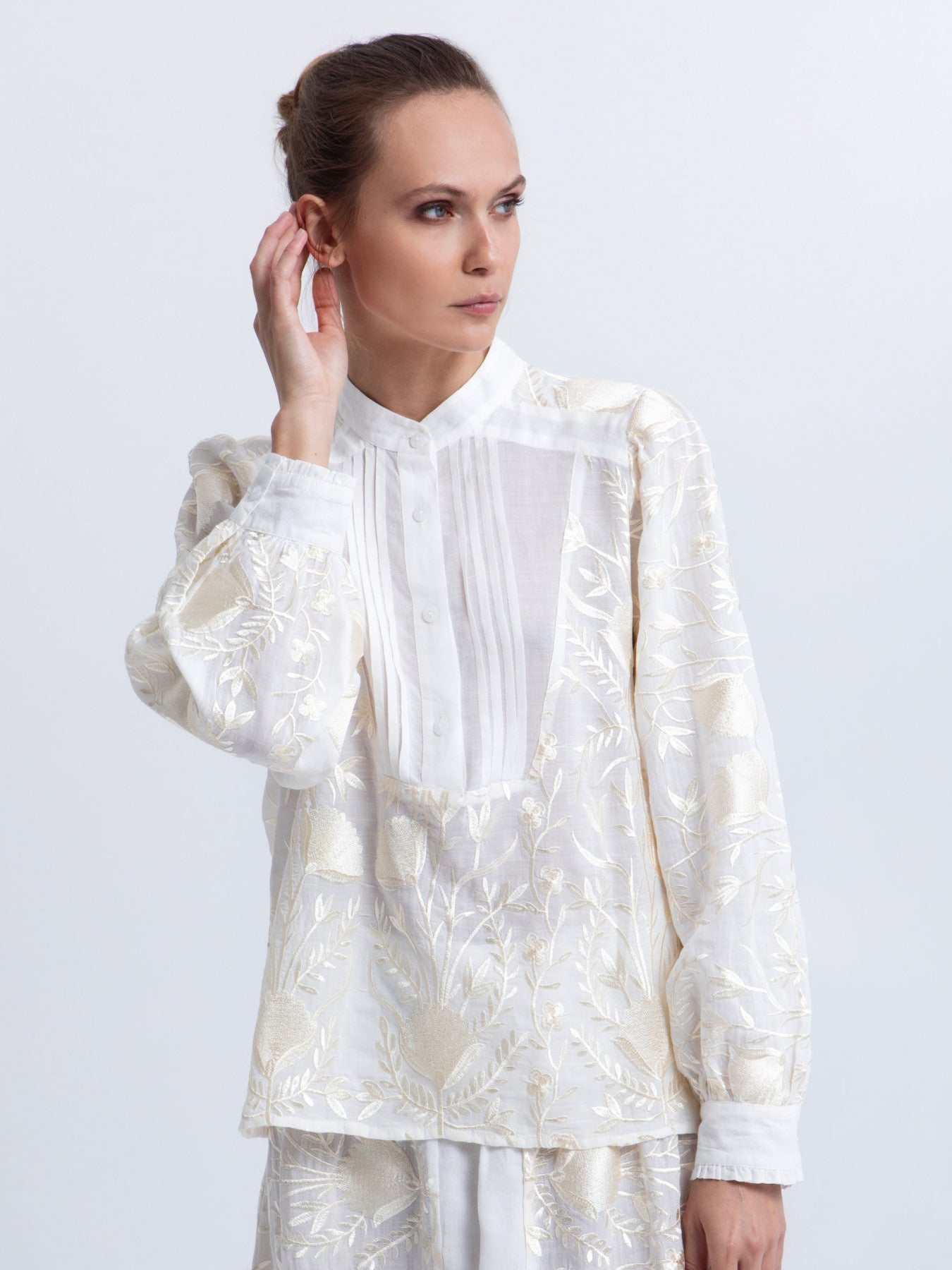 Greek Archaic Kori Blossom Embroidered Blouse