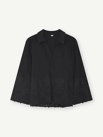 Gustav Cutwork Black Collared Blouse