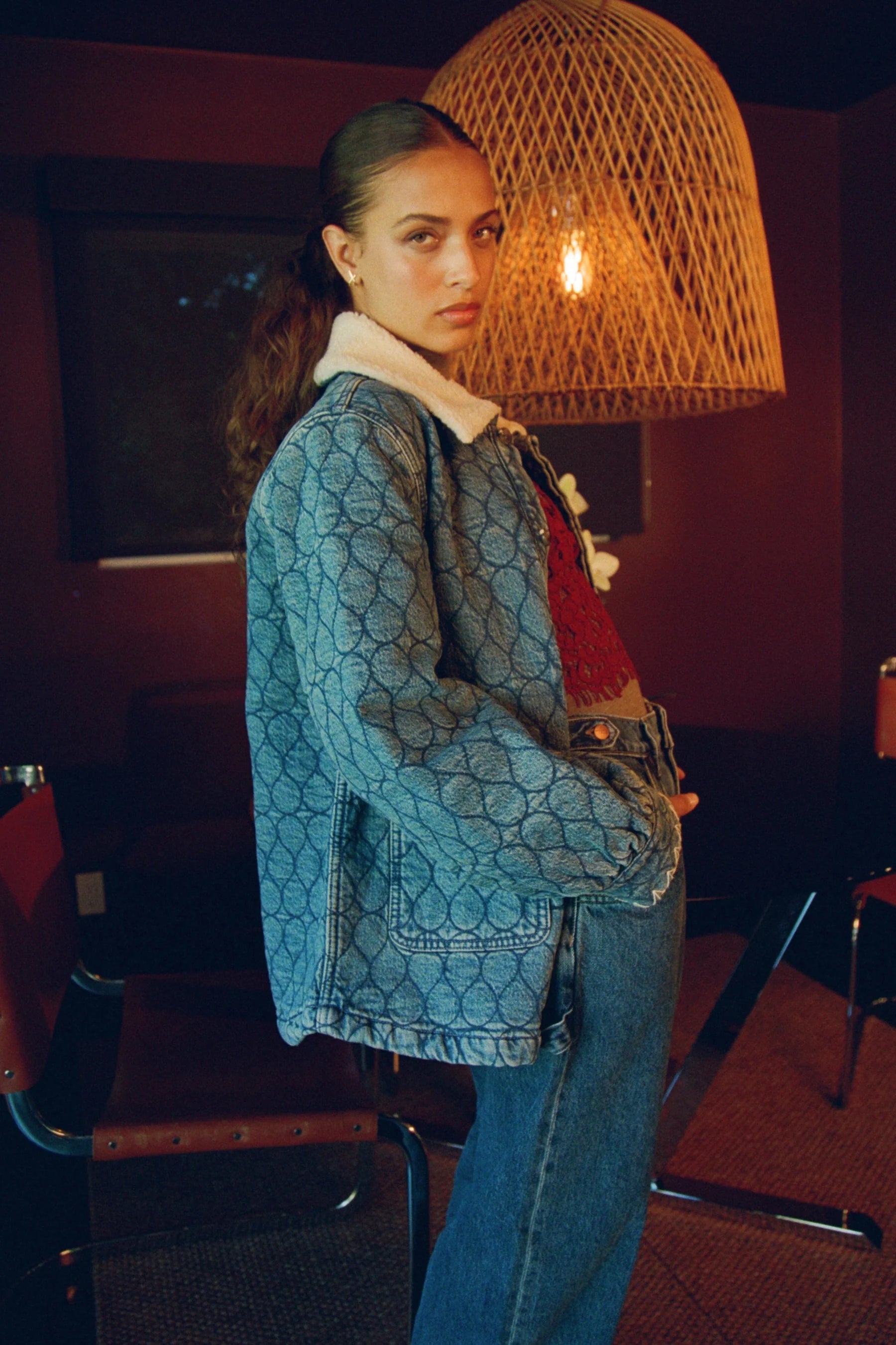 Seventy + Mochi Frida Shearling Collar Denim Jacket
