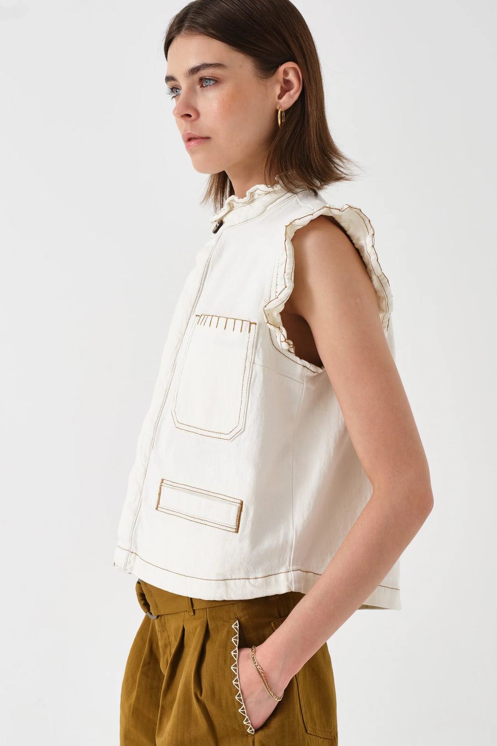 Seventy & Mochi Pablo Denim Frill Neck Vest