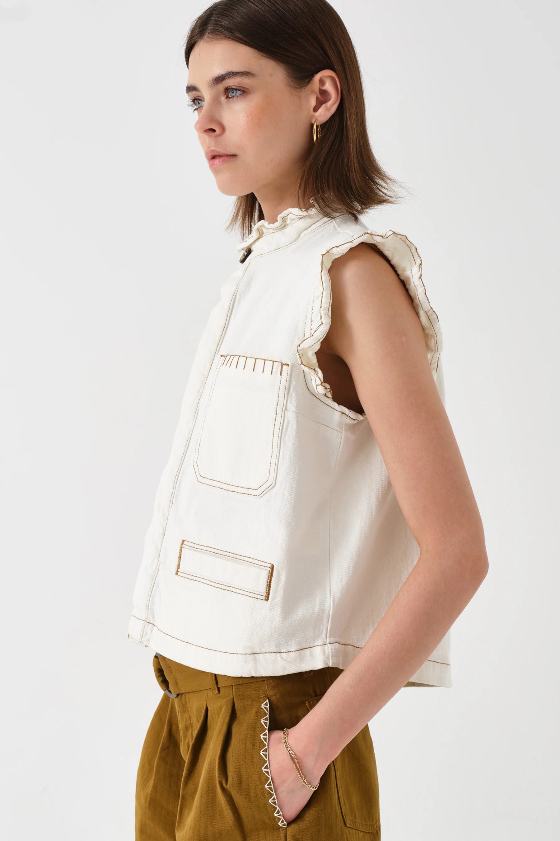 Seventy & Mochi Pablo Denim Frill Neck Vest