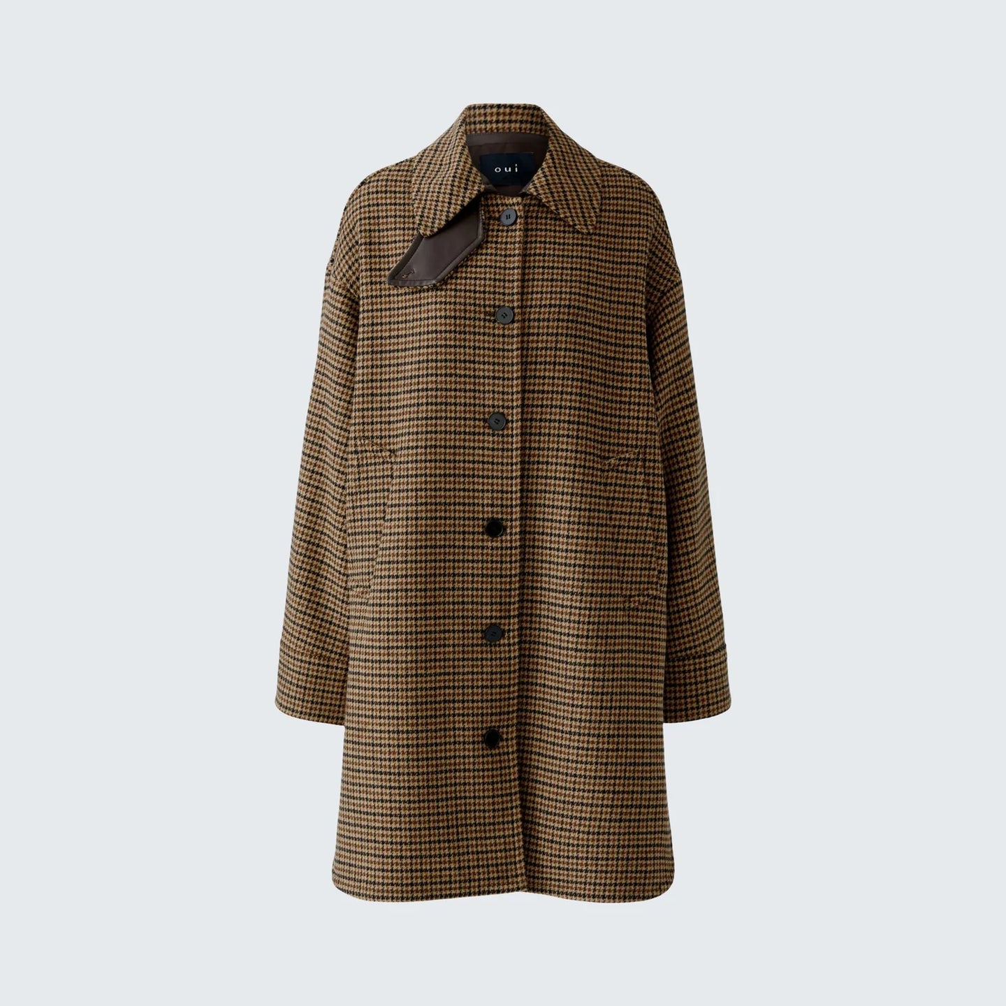 Oui Wool Woven Check Oversized Coat