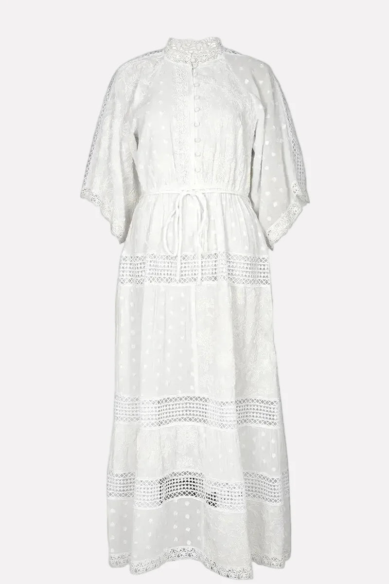 BRDR Villa White Embroidered Maxi Dress