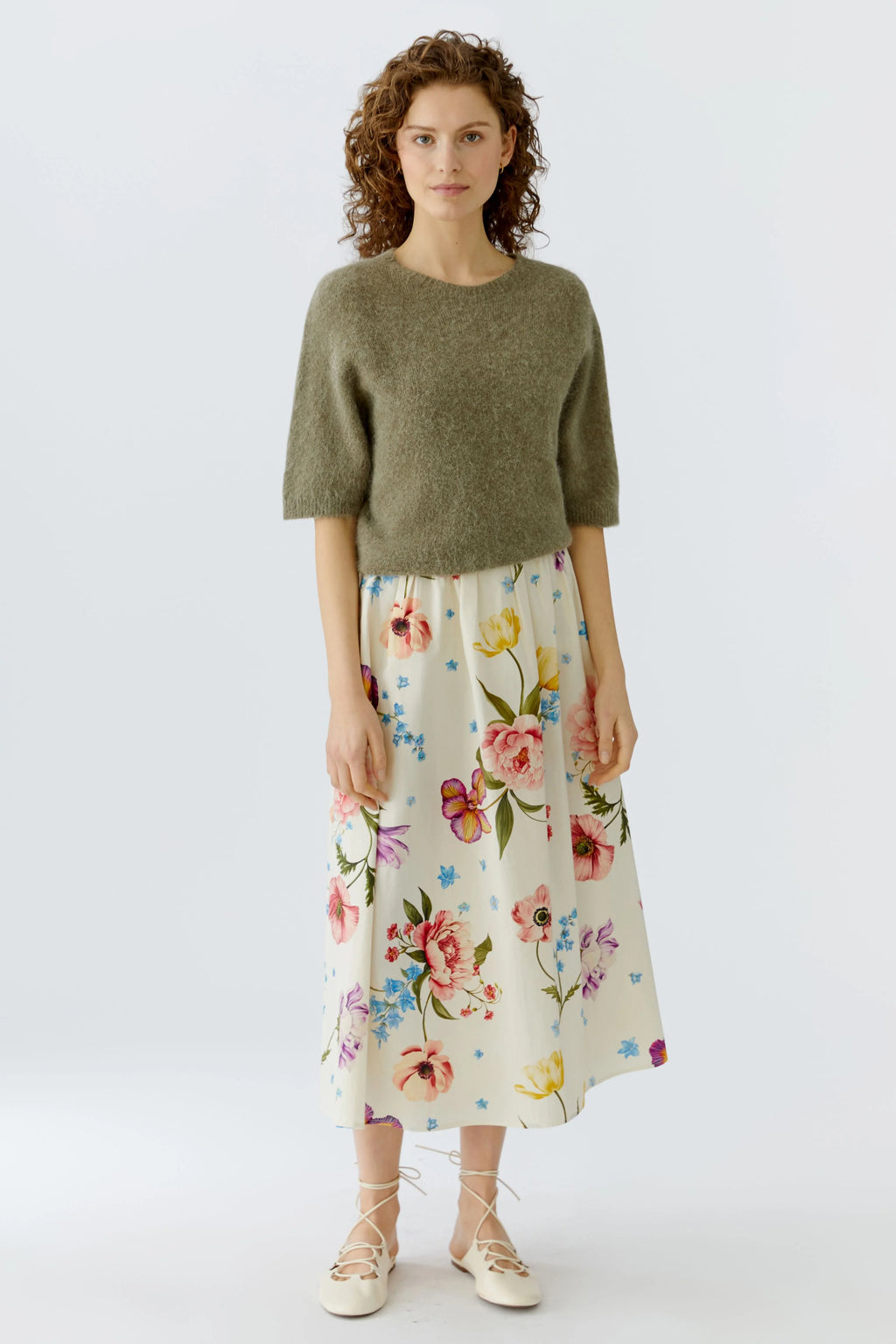 Oui Floral A Line Midi Skirt