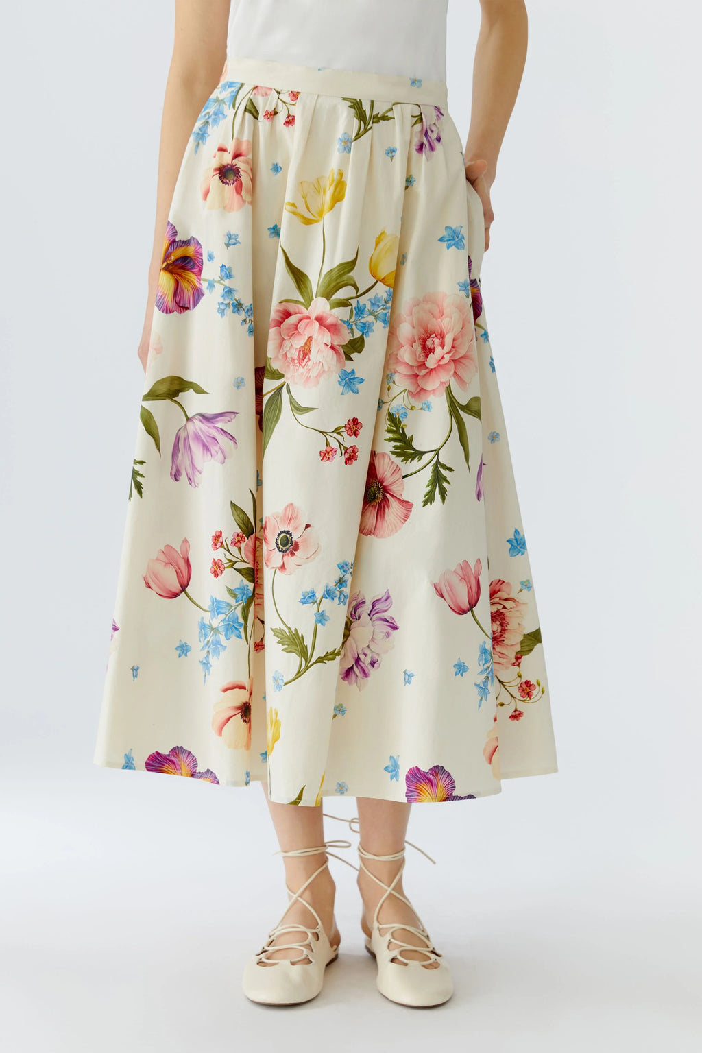 Oui Floral A Line Midi Skirt