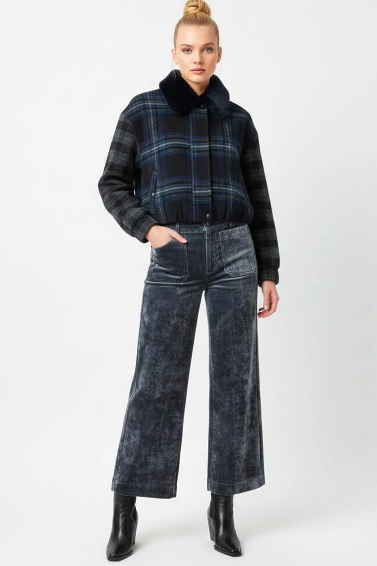 Derhy Genevieve Check Bomber Jacket