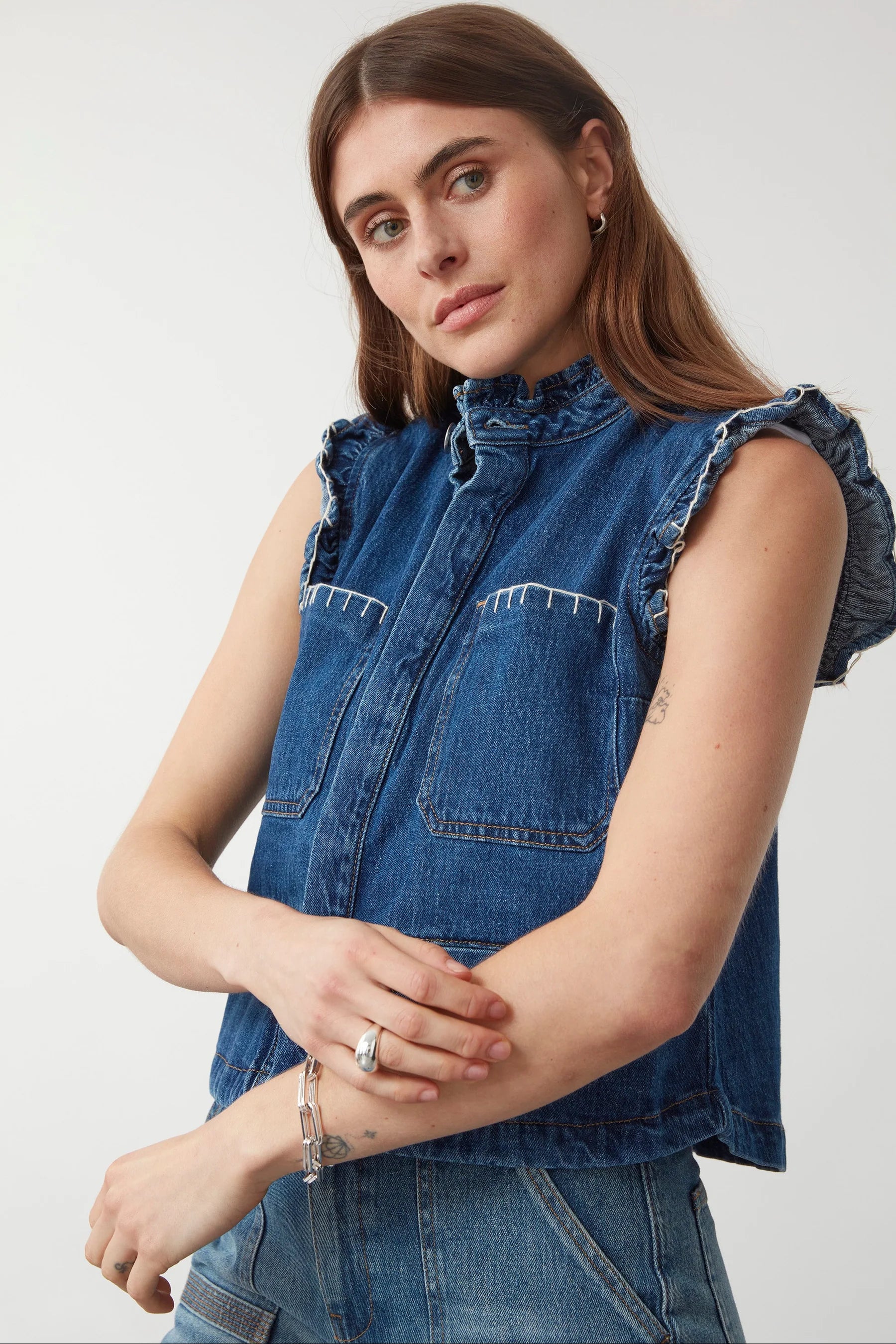 Seventy & Mochi Pablo Denim Frill Neck Vest
