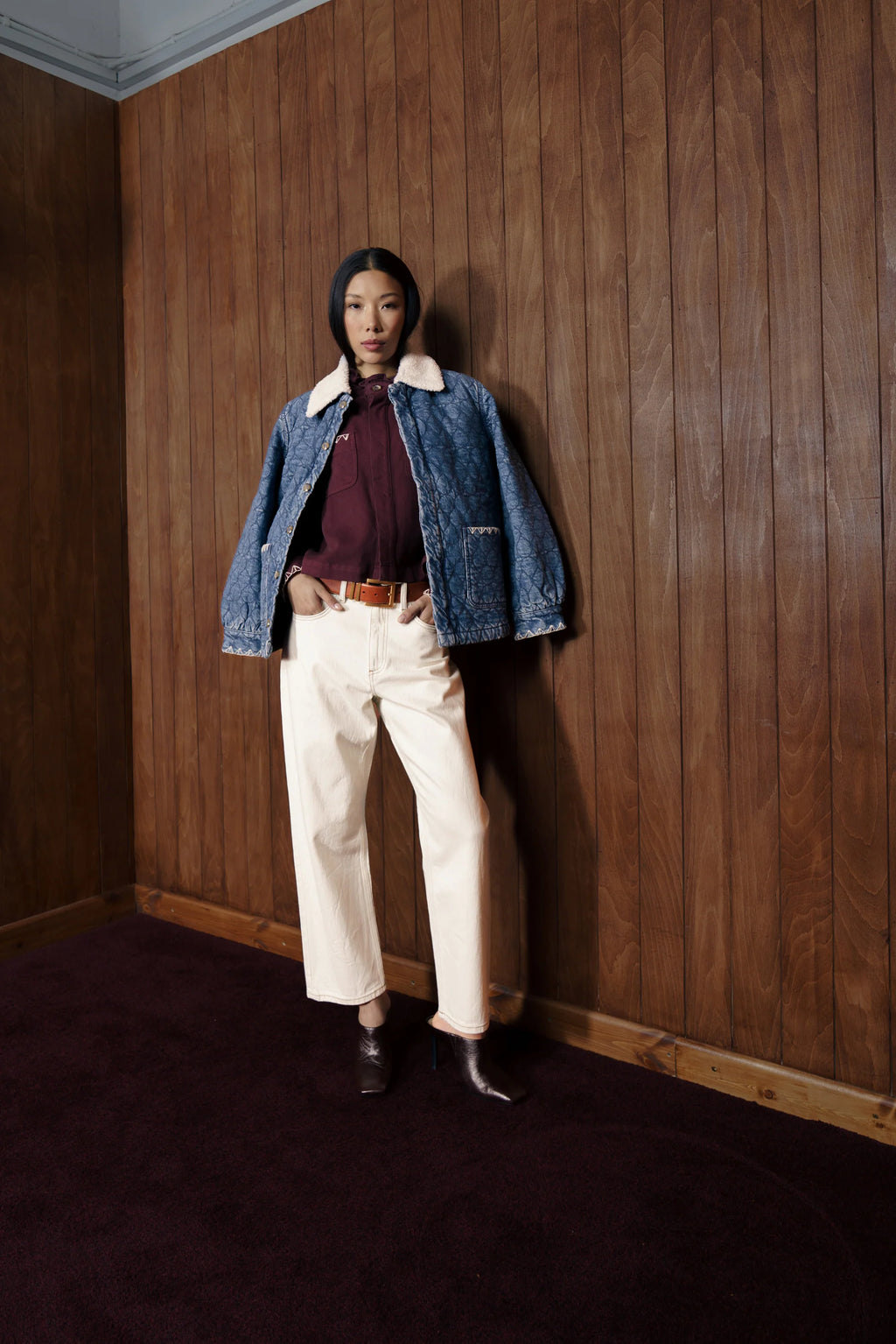Seventy + Mochi Frida Shearling Collar Denim Jacket