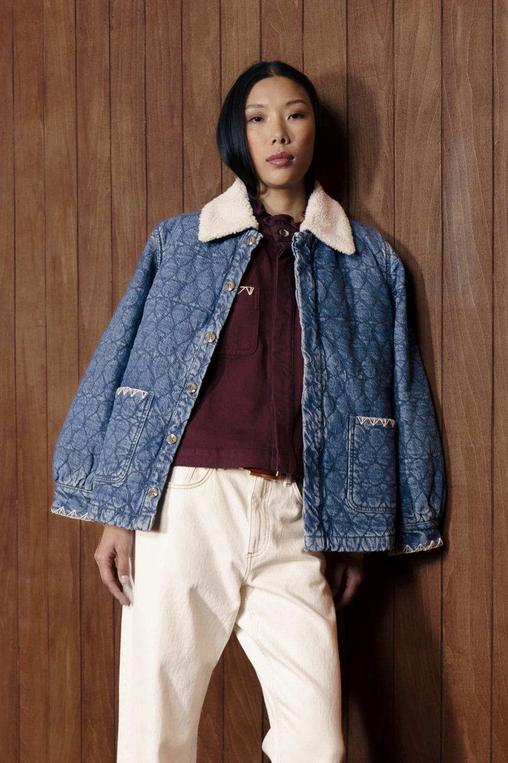 Seventy + Mochi Frida Shearling Collar Denim Jacket