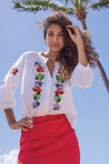 Tribal Beaded Round Neck Cotton Top