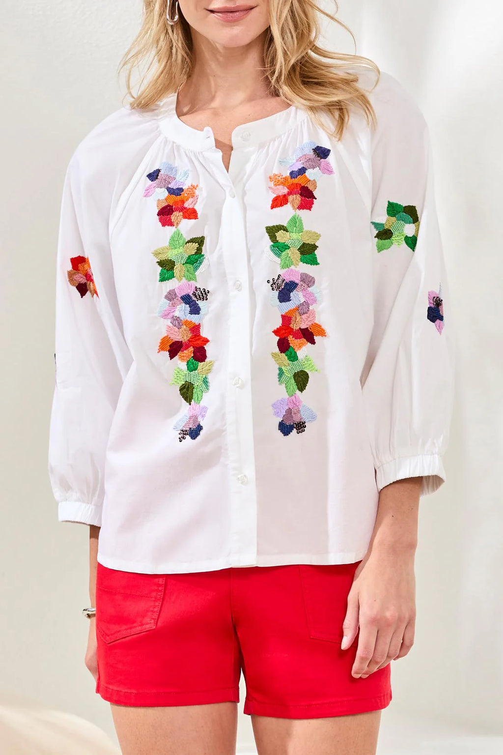 Tribal Beaded Round Neck Cotton Top