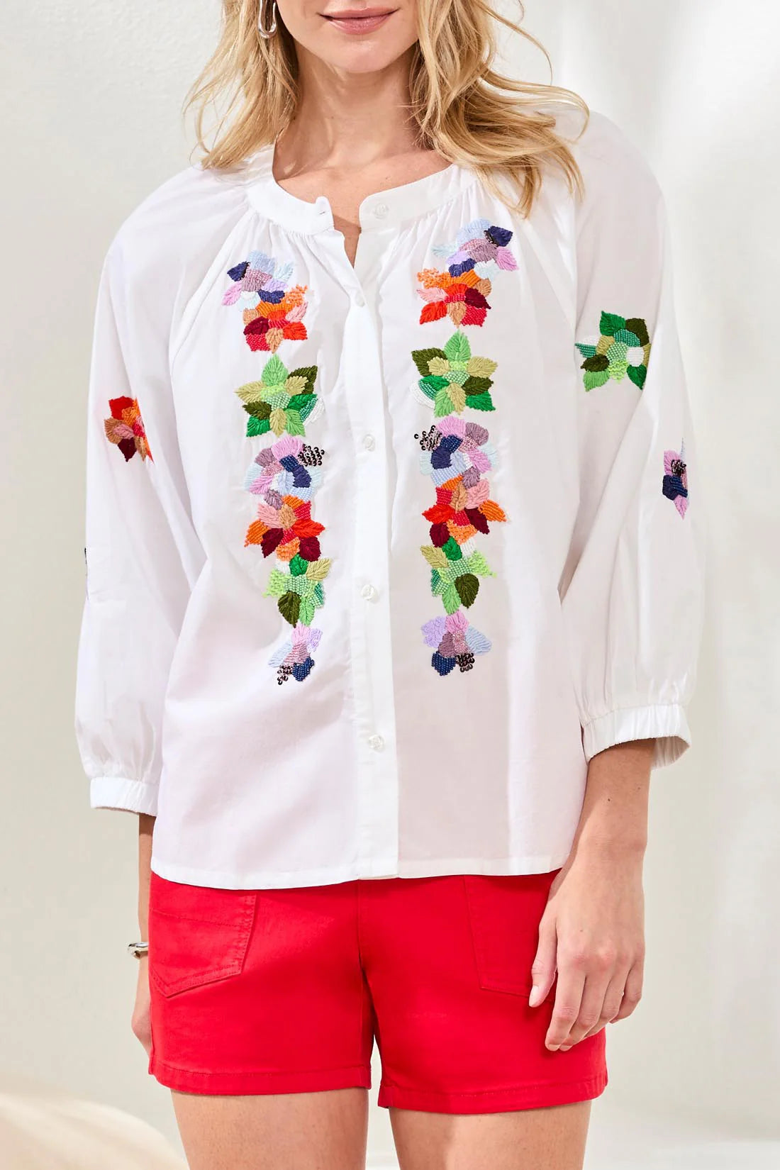 Tribal Beaded Round Neck Cotton Top