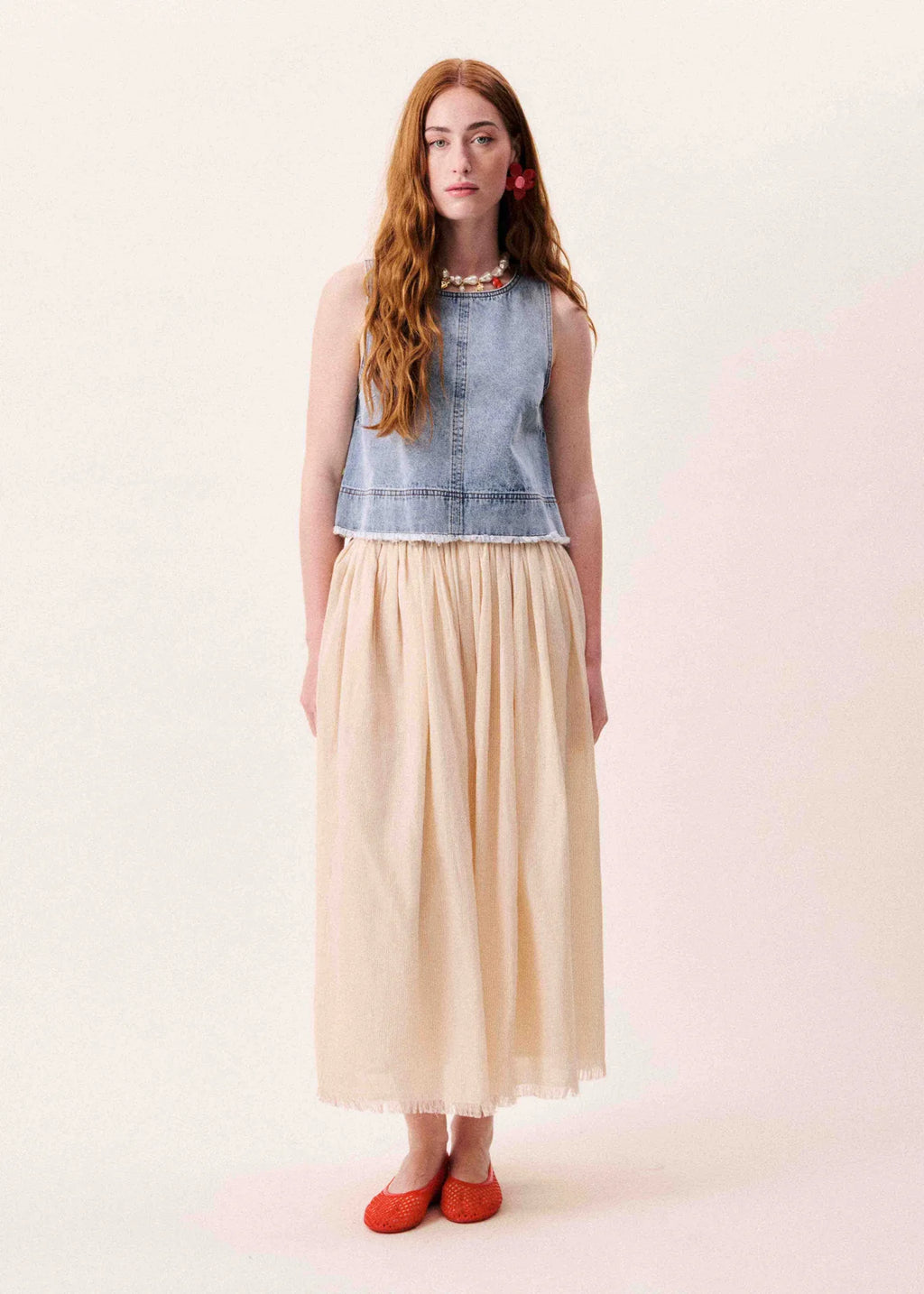 FRNCH Mary Pinstripe Raw edge Skirt