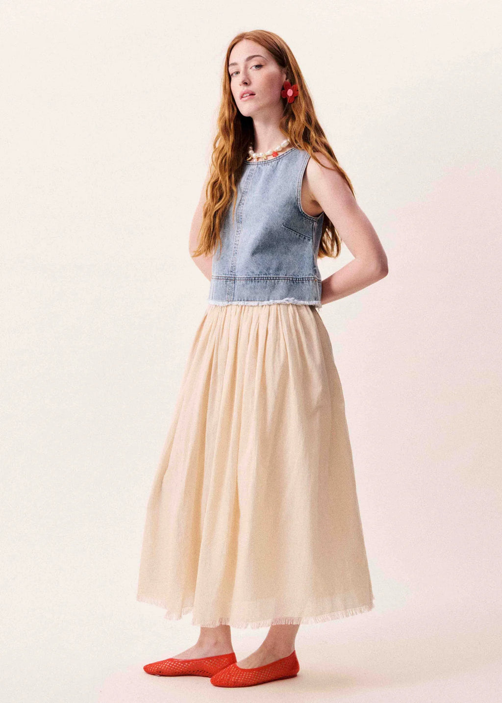 FRNCH Mary Pinstripe Raw edge Skirt