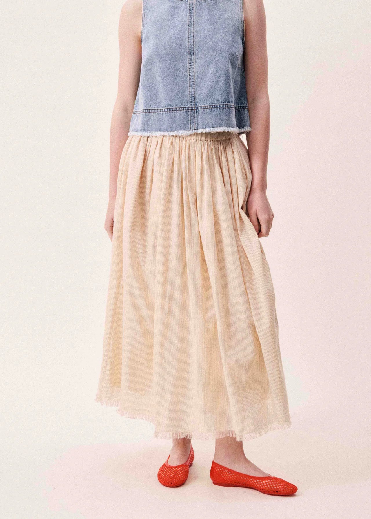 FRNCH Mary Pinstripe Raw edge Skirt