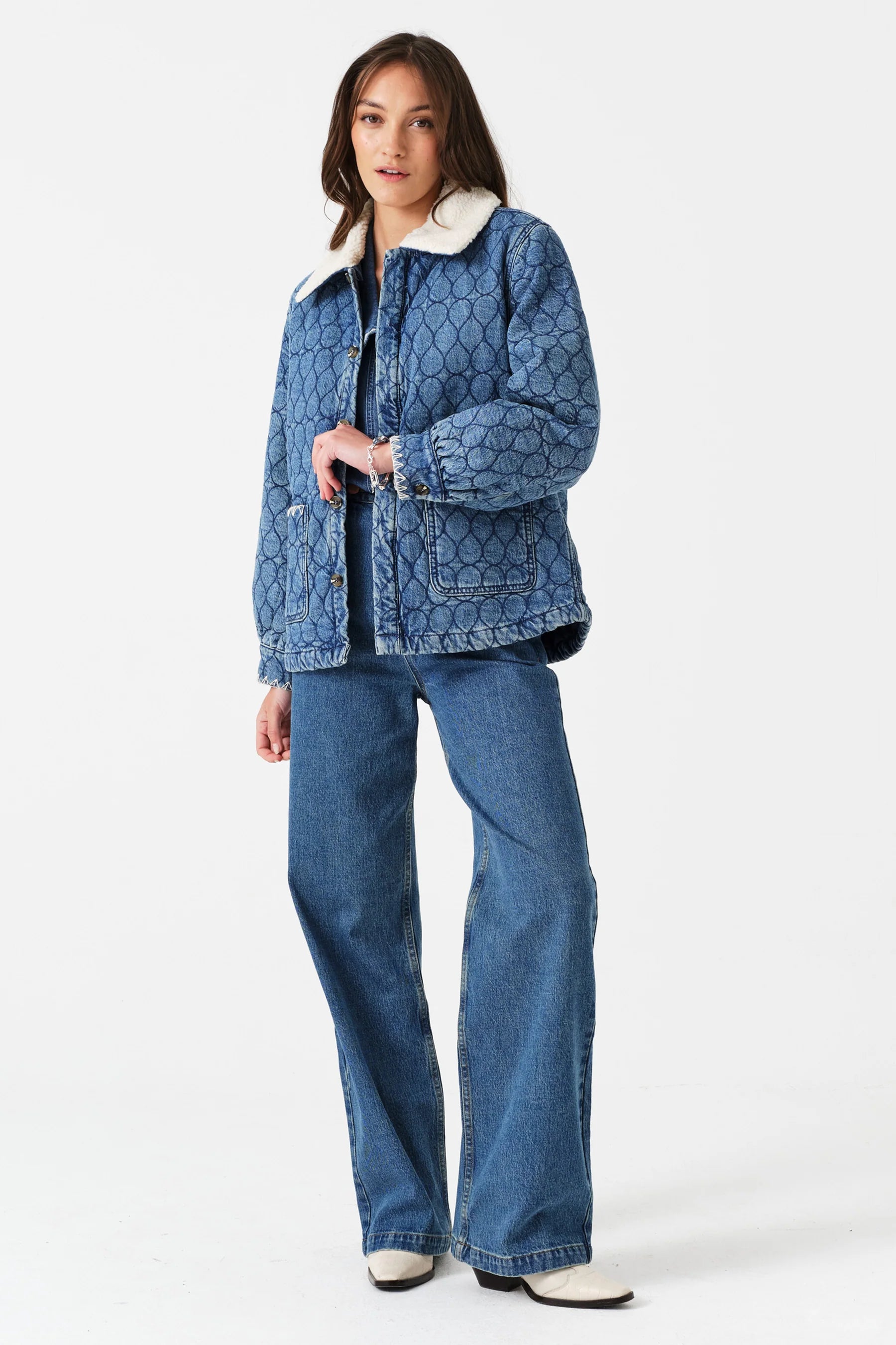 Seventy + Mochi Frida Shearling Collar Denim Jacket