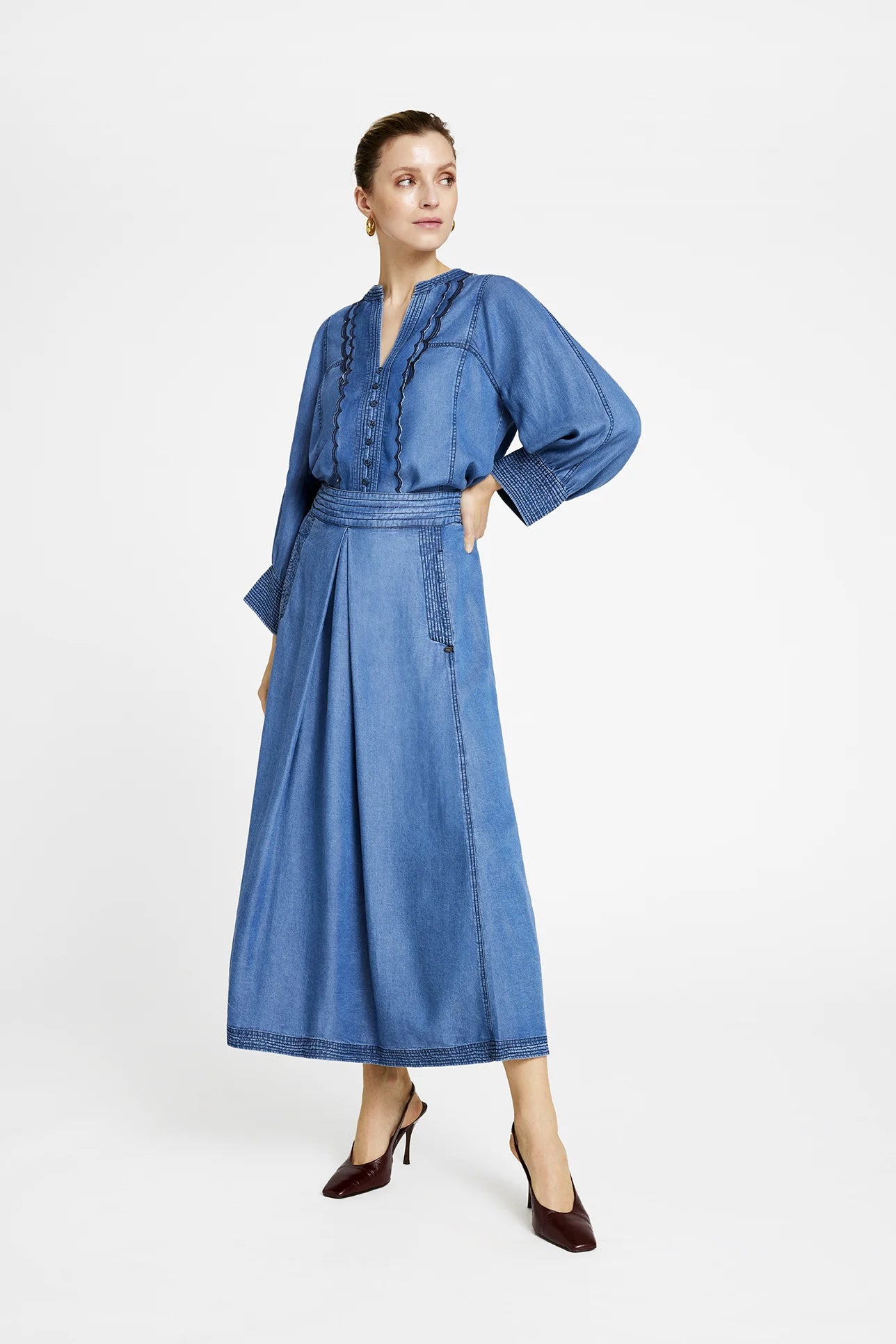 Gustav Mabell Chambray Midi Skirt
