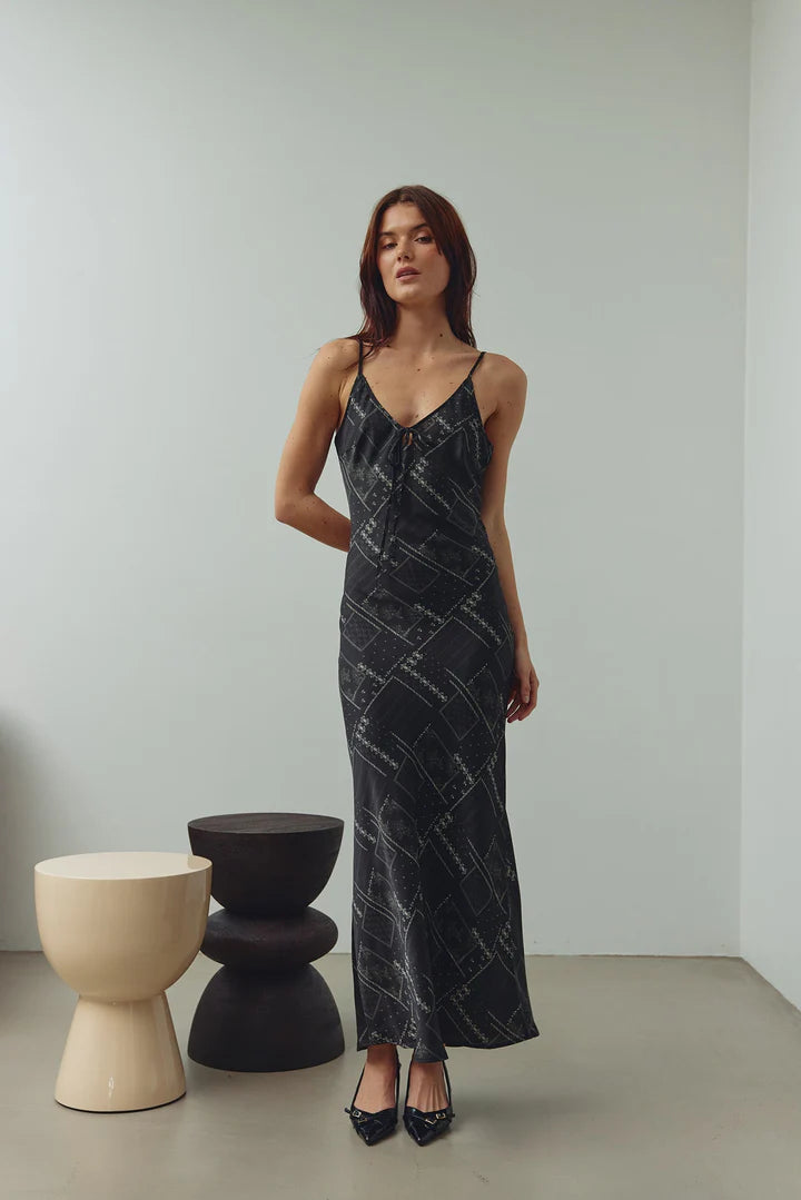 Noella Megan Dolly Black Print Long Strappy dress