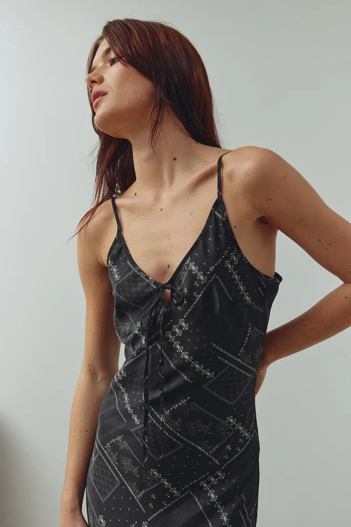 Noella Megan Dolly Black Print Long Strappy dress