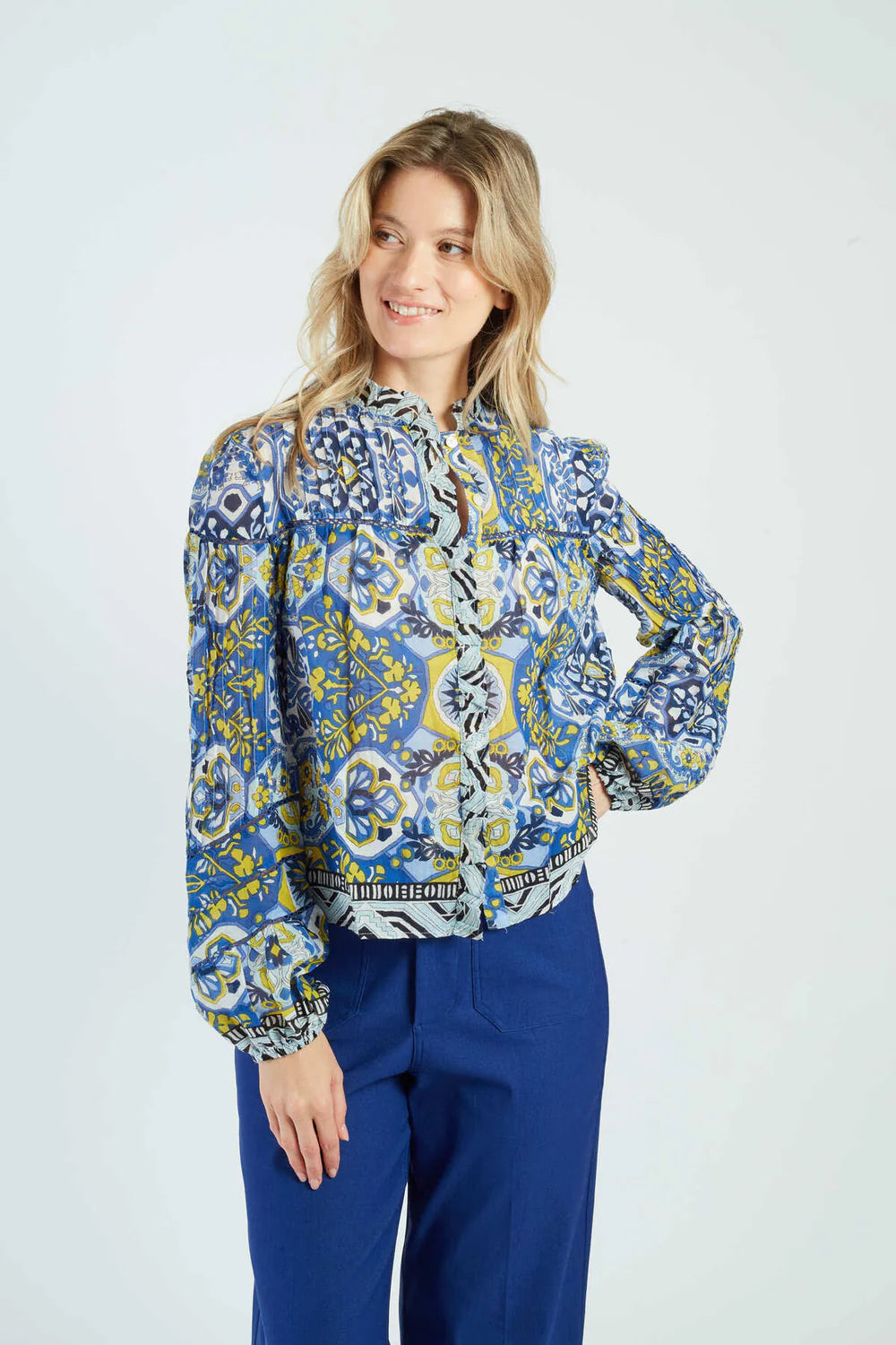 Derhy Amoroso Ethnic Print Cotton Blouse