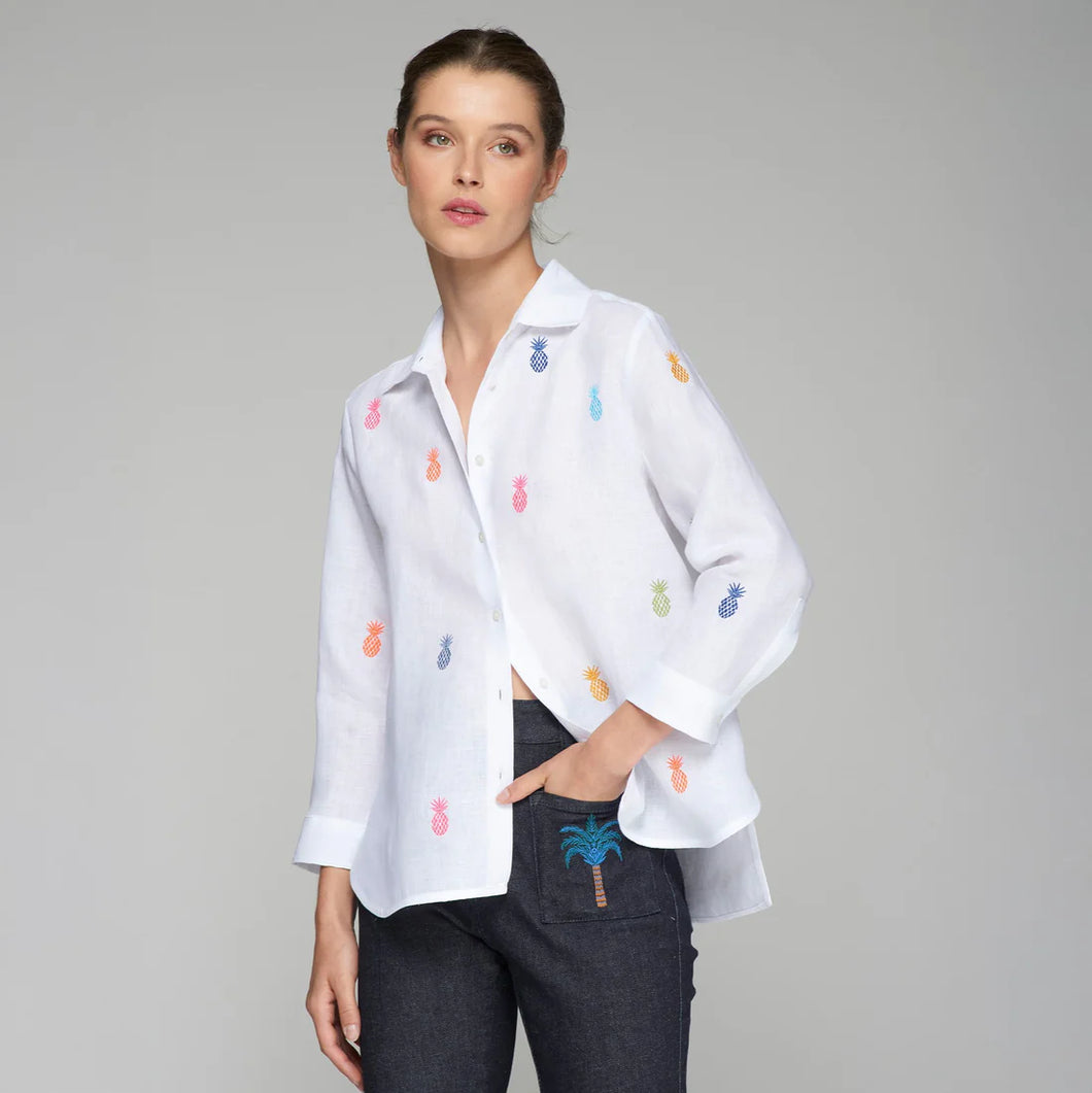 Vilagallo Poline Embroidered Linen Shirt