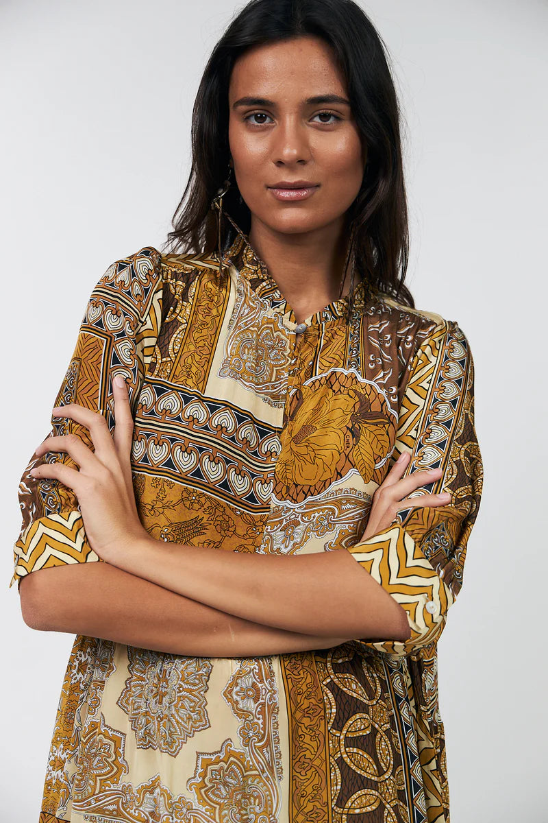 Lollys Laundry Sabine Short Gold Printed Dress Pamela Shiffer Lollys Laundry Sabine Short Gold Printed Dress Pamela Shiffer