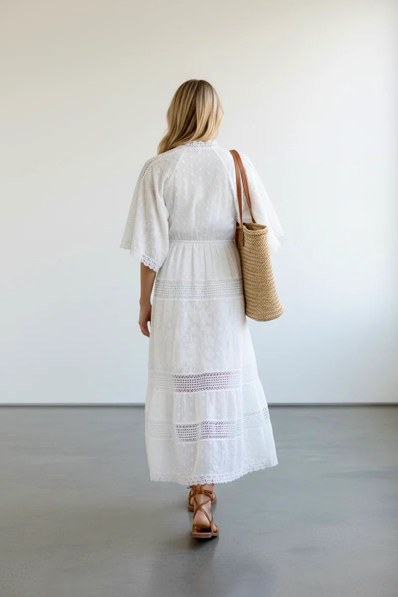 BRDR Villa White Embroidered Maxi Dress