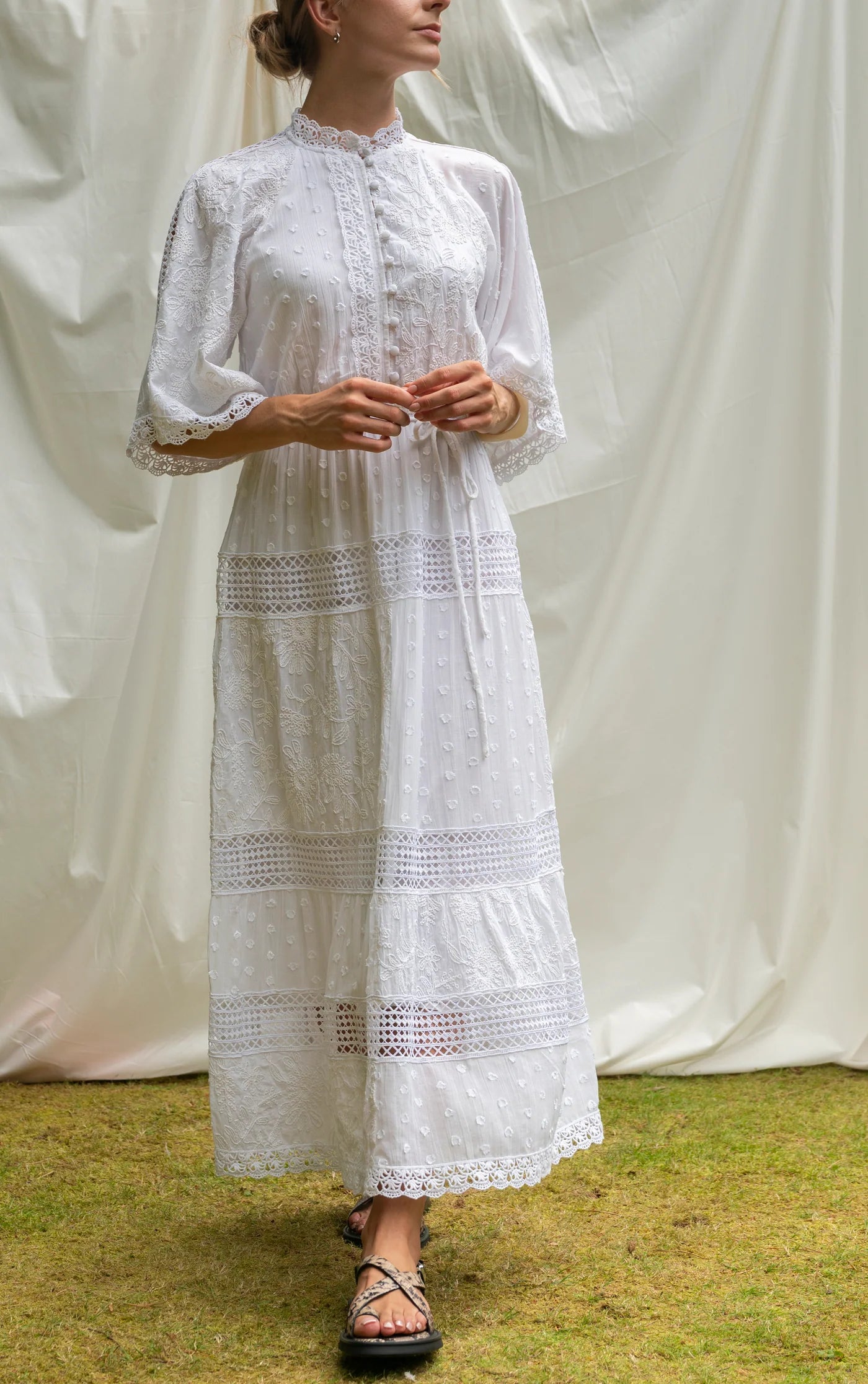 BRDR Villa White Embroidered Maxi Dress